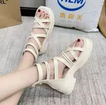 Women's Thick Sole Zip Gladiator Sandals - Beige - Available at AfnoBazar Nepal
