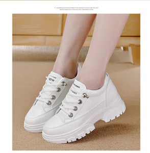Women's Korean Style Heel Sneakers with Lace-Up Closure - Black and White - Available at AfnoBazar Nepal