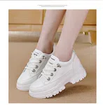 Women's Korean Style Heel Sneakers with Lace-Up Closure - Black and White - Available at AfnoBazar Nepal