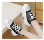 Women's Korean Style Heel Sneakers with Lace-Up Closure - Black and White - Available at AfnoBazar Nepal
