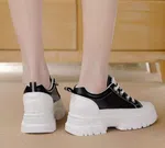 Women's Korean Style Heel Sneakers with Lace-Up Closure - Black and White - Available at AfnoBazar Nepal