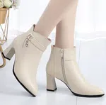 Women's Black Rhinestone Pointed Toe Heeled Ankle Boots - Beige and Black - Available at AfnoBazar Nepal