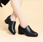 Women's Leather Block Heel Pumps for Office and Casual Wear - Black - Available at AfnoBazar Nepal