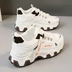 Women's Korean Style Chunky Sneakers with Orange Tape Detail - White - Available at AfnoBazar Nepal