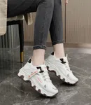 Women's Korean Style Chunky Sneakers with Orange Tape Detail - White - Available at AfnoBazar Nepal