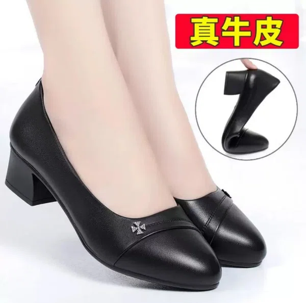 Women's Soft Leather Block Heel Shoes - Black - Available at AfnoBazar Nepal