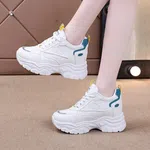 Women's Korean Style Chunky Heel Sneakers with Teal and Yellow Accents - White - Available at AfnoBazar Nepal