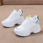 Women's Korean Style Chunky Heel Sneakers with Teal and Yellow Accents - White - Available at AfnoBazar Nepal