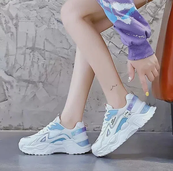Women's Korean Style Lace-Up Platform Casual Shoes - Blue - Available at AfnoBazar Nepal
