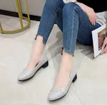 Women's Soft Leather Low Block Heel Shoes - Grey - Available at AfnoBazar Nepal