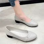 Women's Soft Leather Low Block Heel Shoes - Grey - Available at AfnoBazar Nepal