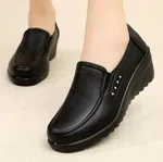 Women's Soft Leather Wedge Heel Slip-On Work Shoes - Black - Available at AfnoBazar Nepal