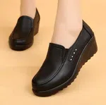 Women's Soft Leather Wedge Heel Slip-On Work Shoes - Black - Available at AfnoBazar Nepal