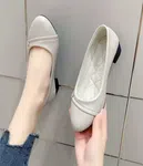 Women's Soft Leather Low Block Heel Shoes - Grey - Available at AfnoBazar Nepal