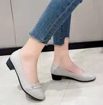 Women's Soft Leather Block Heel Shoes - Black and Grey - Available at AfnoBazar Nepal