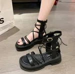 Women's Thick Sole Zip Gladiator Sandals - Beige and Black - Available at AfnoBazar Nepal