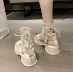 Women's Thick Sole Zip Gladiator Sandals - Beige and Black - Available at AfnoBazar Nepal