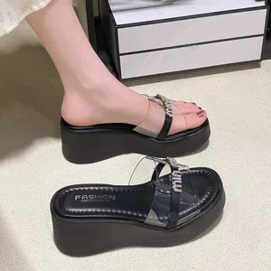 Women's Off White and Black Crystal Strap Platform Sandals - Available at AfnoBazar Nepal