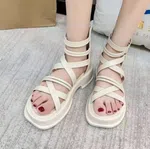 Women's Thick Sole Zip Gladiator Sandals - Beige - Available at AfnoBazar Nepal