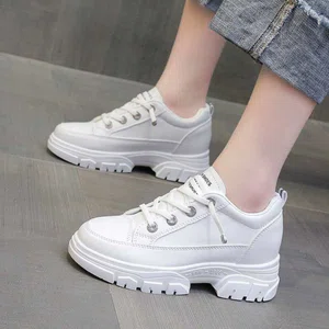 Women's Korean Style Chunky Lace-Up Sneakers - Off White - Available at AfnoBazar Nepal