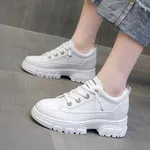 Women's Korean Style Chunky Lace-Up Sneakers - Off White - Available at AfnoBazar Nepal