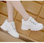 Women's Korean Style Heel Sneakers with Lace-Up Closure - Black and White - Available at AfnoBazar Nepal