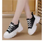 Women's Korean Style Heel Sneakers with Lace-Up Closure - Black and White - Available at AfnoBazar Nepal