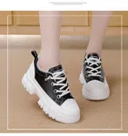 Women's Korean Style Heel Sneakers with Lace-Up Closure - Black and White - Available at AfnoBazar Nepal