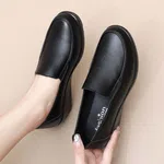 Women's Leather Slip-On Wedge Shoes - Black - Available at AfnoBazar Nepal