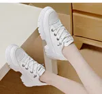 Women's Korean Style Heel Sneakers with Lace-Up Closure - Black and White - Available at AfnoBazar Nepal