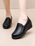 Women's Leather Slip-On Wedge Shoes - Black - Available at AfnoBazar Nepal