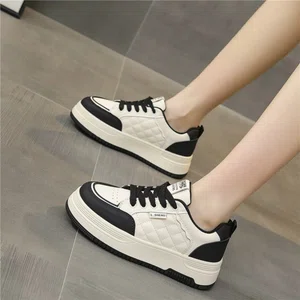 Women's Korean Style Quilted Platform Sneakers - Black and Beige - Available at AfnoBazar Nepal