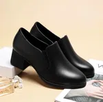 Women's Leather Block Heel Pumps for Office and Casual Wear - Black - Available at AfnoBazar Nepal