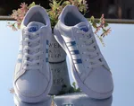 Women's Classic Three-Stripe Leather Sneakers - White and Blue - Available at AfnoBazar Nepal