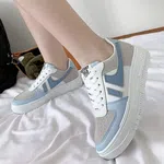Women's Korean Style Heel Sneakers with Lace-Up Closure - Blue - Available at AfnoBazar Nepal