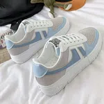 Women's Korean Style Heel Sneakers with Lace-Up Closure - Blue - Available at AfnoBazar Nepal