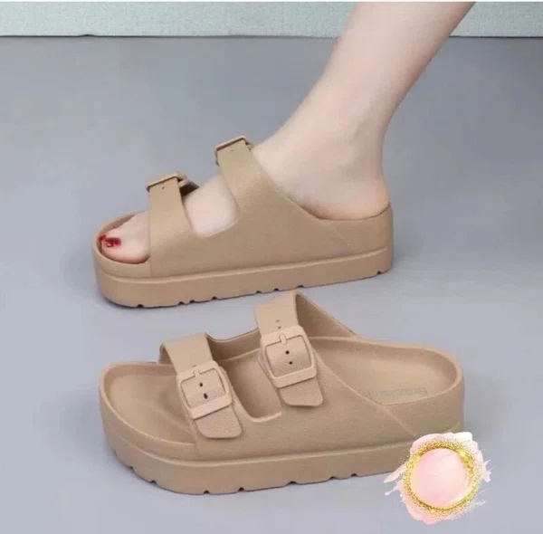 Women's Korean Style Platform Sandals with Slip-On Closure - Khaki - Available at AfnoBazar Nepal