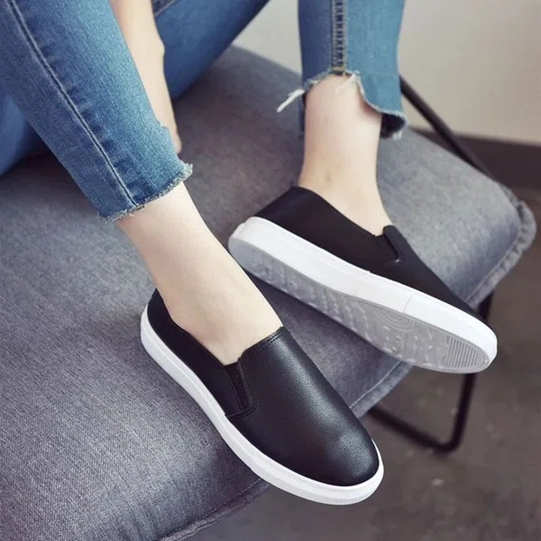 Women's Korean Style Sneakers with Slip-On Closure - Black and White - Available at AfnoBazar Nepal
