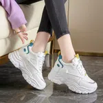 Women's Korean Style Chunky Heel Sneakers with Teal and Yellow Accents - White - Available at AfnoBazar Nepal