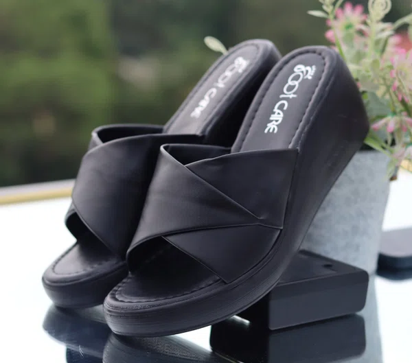 Women's Black Criss-Cross Platform Slides - Available at AfnoBazar Nepal
