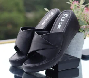 Women's Black Criss-Cross Platform Slides - Available at AfnoBazar Nepal