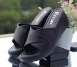 Women's Black Criss-Cross Platform Slides - Available at AfnoBazar Nepal