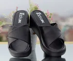Women's Black Criss-Cross Platform Slides - Available at AfnoBazar Nepal