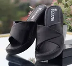 Women's Black Criss-Cross Platform Slides - Available at AfnoBazar Nepal