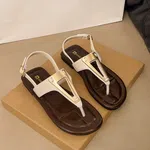 Women's Buckle Strap Flat Sandals with Metal Detail - Beige and Black - Available at AfnoBazar Nepal
