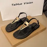 Women's Buckle Strap Flat Sandals with Metal Detail - Black - Available at AfnoBazar Nepal