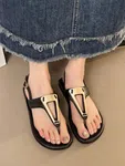 Women's Buckle Strap Flat Sandals with Metal Detail - Black - Available at AfnoBazar Nepal