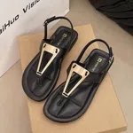 Women's Buckle Strap Flat Sandals with Metal Detail - Black - Available at AfnoBazar Nepal