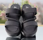 Women's Black Triple Strap Platform Slides - Available at AfnoBazar Nepal