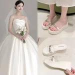 Women's Off White Crystal Strap Platform Sandals - Available at AfnoBazar Nepal